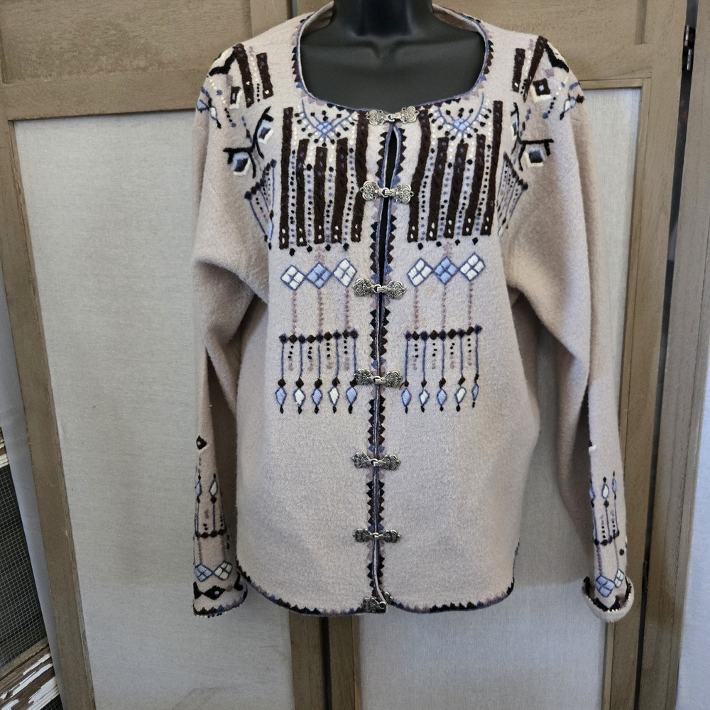 Vrikke Norwegian Wool Embroidered Cardigan Sweater Nordic Irene Zahl SZ L. A9